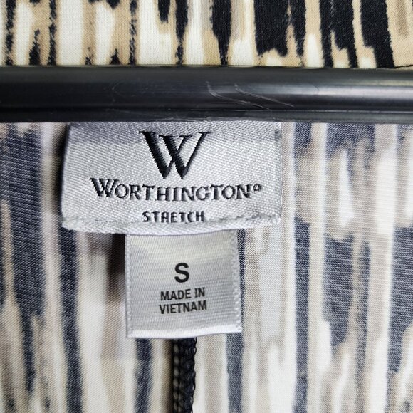 Women's Worthington Stretch Blouse Black/White Striped Pattern Short Sleeve S - Picture 3 of 8